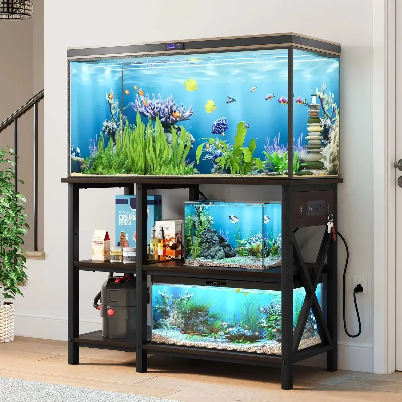 aquarium accessories Adjustable 3  Layer Wrought Iron Metal Aquarium Rack Cross Border Black Fish Tank Storage Cage Easy to Use