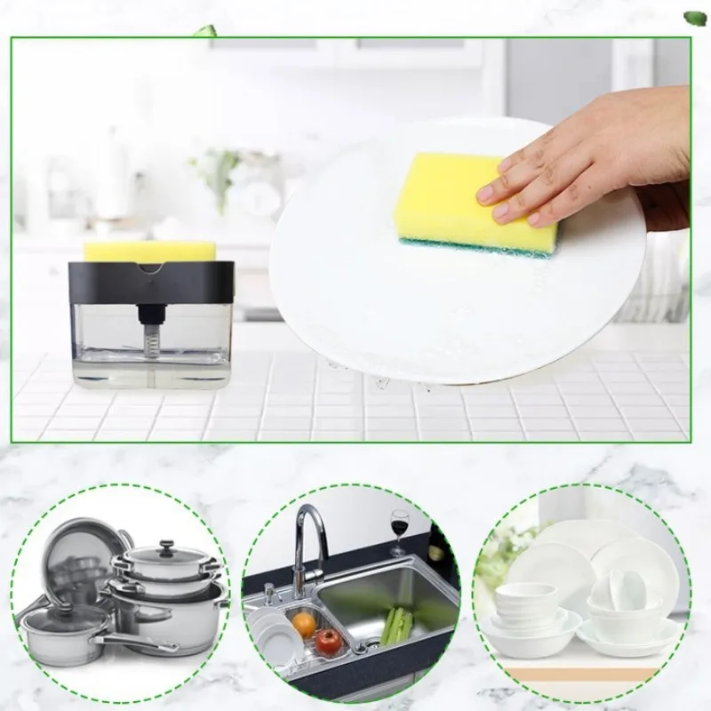 Soap Dispenser Pump with Sponge Manual Press Cleaning Liquid Container Manual Press Soap Organizer Kitchen Tool