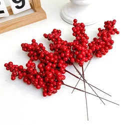 Christmas Red Berry Branches Artificial Holly Berries Stamen Fake Flowers Plants Ornaments for New Year Party Home Decor