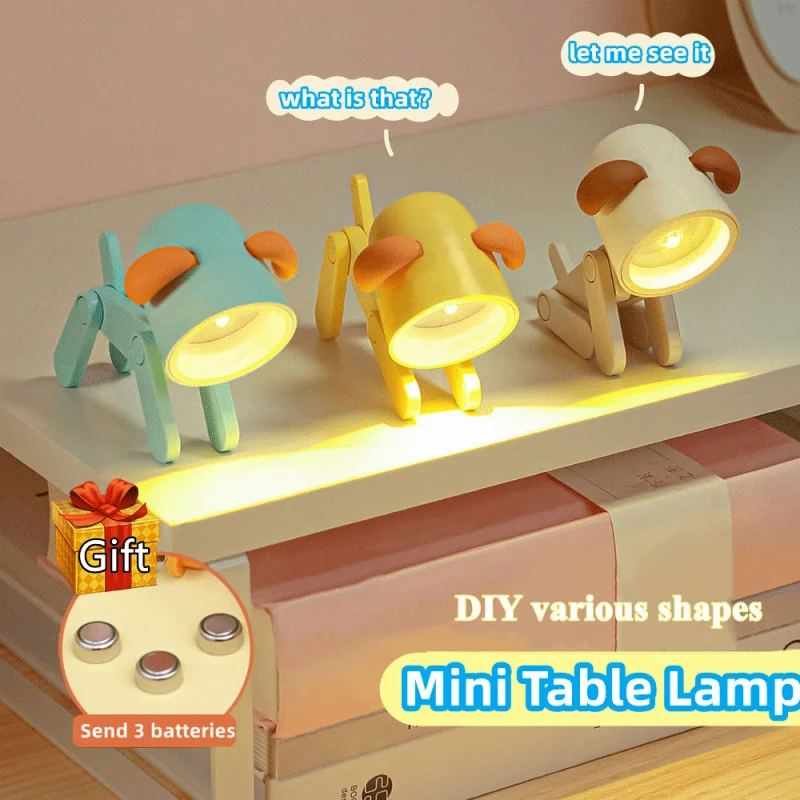 LED Night Light Mini Cute Pet Light DIY Kawaii Gift Cartoon Dog Deer Folding Desk Table Lamp Kids Room Bedroom Living Room Decor