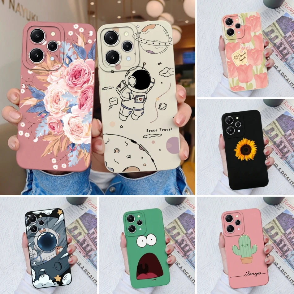 กรณีสําหรับ Xiaomi Redmi 12 12C 11A ดอกไม้ซิลิโคนเหลวนุ่มป้องกันเลนส์กล้องสําหรับ Redmi 12 4G 5G 12 C 11 coque
