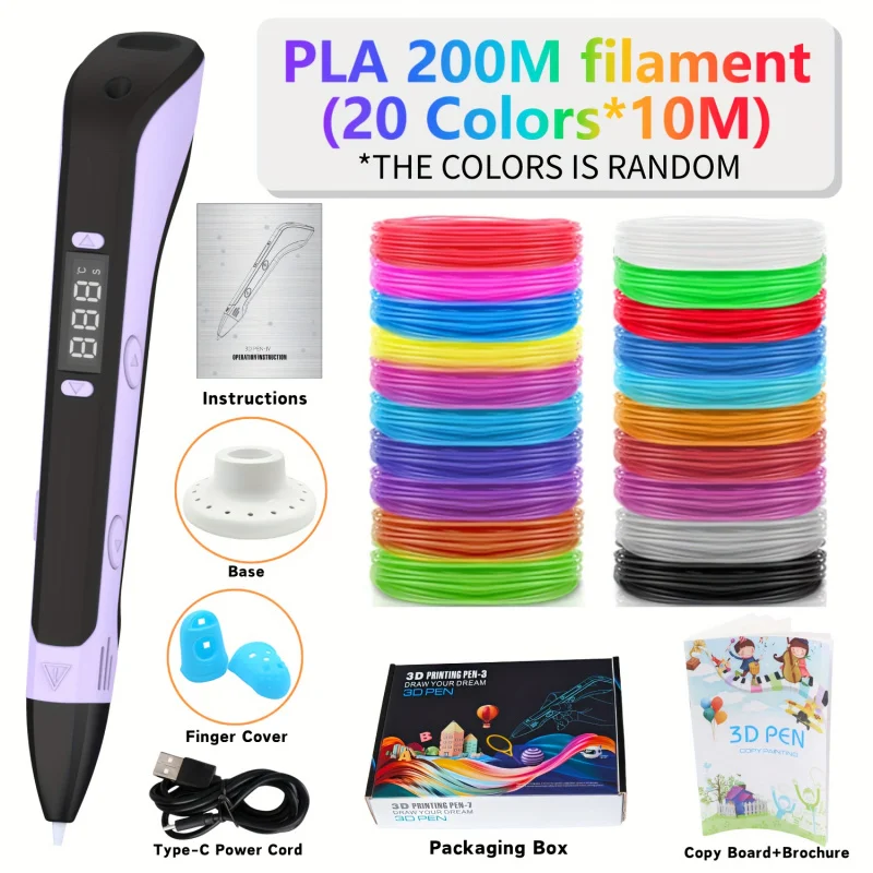 

3D Printing Drawing Pen Set - Drawing and Printing Tools, 9m/36m/50m/100m/200m PLA Supplies, Finger Protector, Sketchbook an