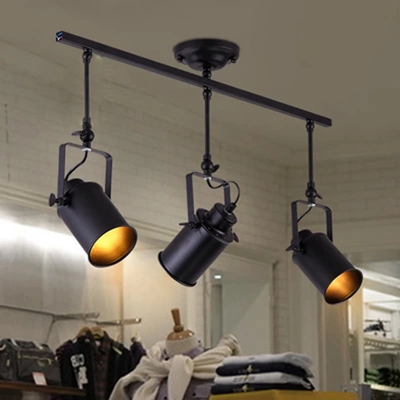 Spot Lumineux LED Noir de Style Industriel et Rétro, Luminaire de Plafond à Tête Unique, Idéal pour un Loft, un Bar ou un Magasin Américain