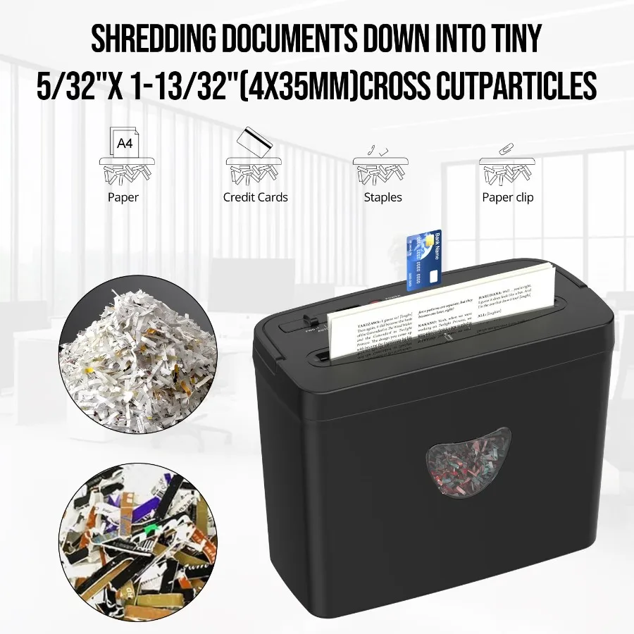 

Small Crosscut Paper Shredder for Home Office Use 5 Sheets Capacity P-4 Security Level 2.38-Gallon Dustproof Bin 4-Mode Operati