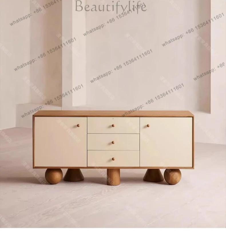 Factory Direct Sales Nordic Solid Wood Dining Side Cabinet, Living Room Wall Decoration Tea Cabinet, Antique Multi-functional St