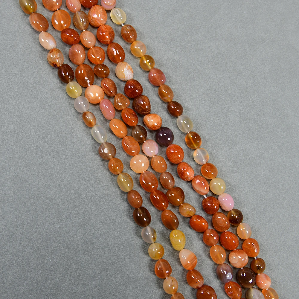 APDGG 5 Strands 9x11mm Natural Red Agate Carnelian Smooth Nugget Freeform Oval Loose Beads 15.5