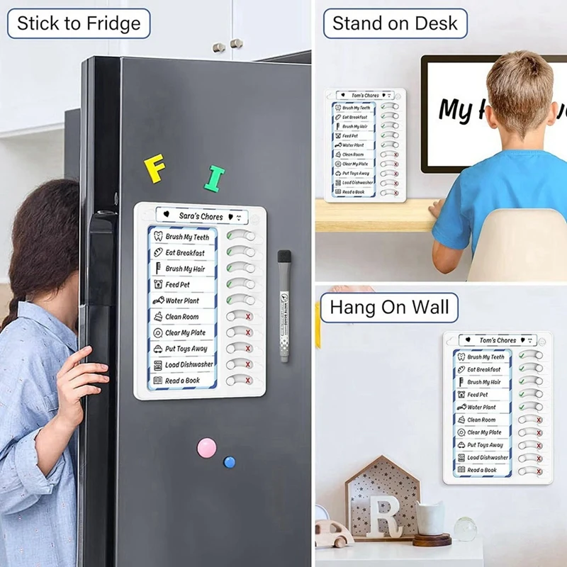 Hot TTKK 2X Erasable Chore Chart For Kids To Do List Routine Task Planning Board With Magnetic Stickers Refrigerator Magnet