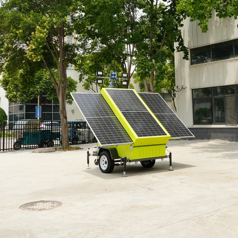 7m-9m High Solar Light Tower Industrial Portable Small Mobile Lighting Towers With Wireless CCTV Cameras