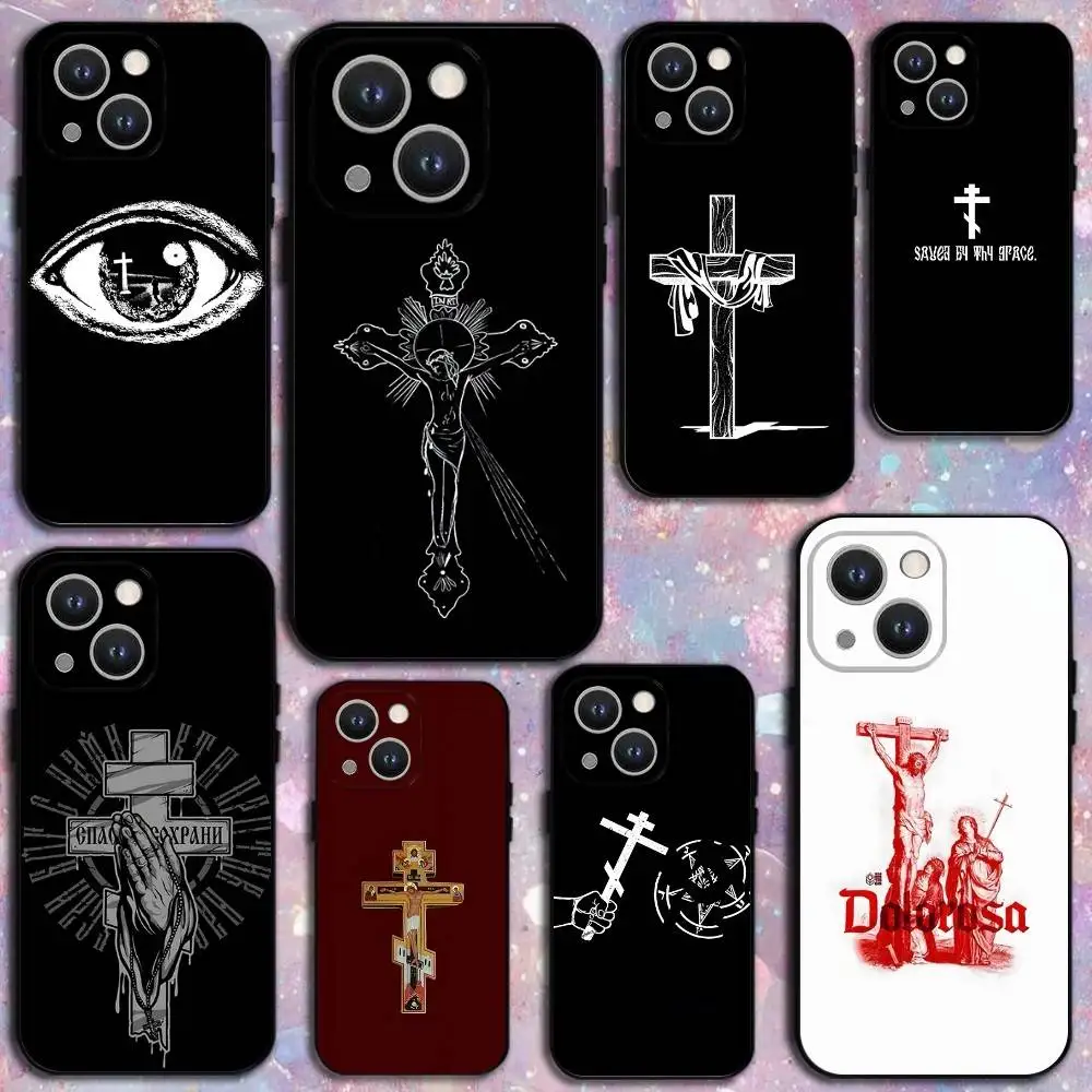 

Orthodox Cross Icon Church God Phone Case For iPhone 17,16,15,14,13,12Plus,Pro Max,XS,X,XR,SE,Mini,8,7,Soft Silicone Black Cover