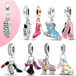 Sterling 925 Silver Beaded Lifestyle Running Sneaker Charms for Women Diy Original Bracelet Simple Fine Jewelry Making Gift