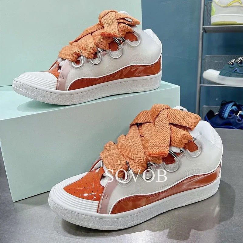 New Thick Sole Genuine LeatherSolid Color Casual Shoes Lace up Breathable Flat Shoes Spring Versatile Commuter Shoes Unisex 2024