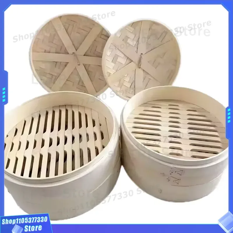 Eco Friendly Bamboo Dim Sum Steamer 2 Tier With Lid Oven Ready Natural Wood Dumpling Basket For Healthy Cooking Kitchen Tool