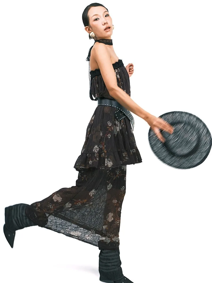 

Оригинальная ретро-юбка макси с цветочным принтом, с завышенной талией, А-силуэт, для женщин, летняя новинка, из нейлоновой ткани, повседневная одежда