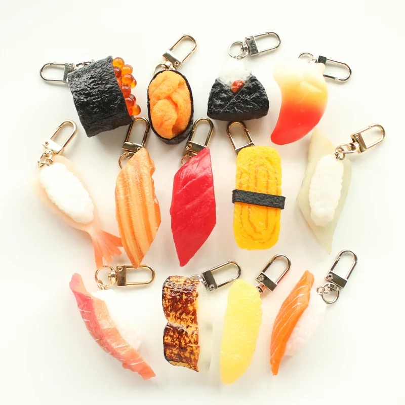 1PC Simulation Sushi Keychain Salmon Sushi Model Pendant Japanese Food Rice Ball Food Toy Photography Prop Personalized Keyring