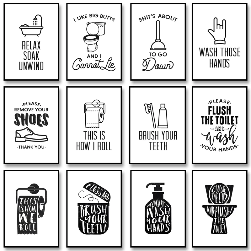 1pc frameless Canvas Painting Funny Bathroom Rules Signs Poster Toilet Humor Print Canvas Painting Wall Art Picture for Bathroom