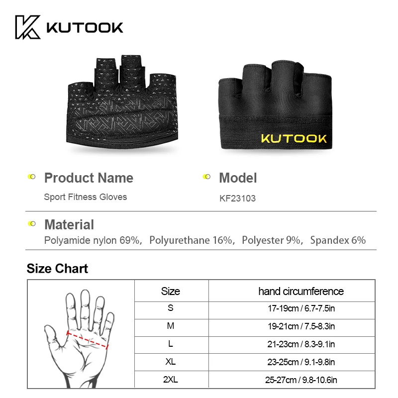 KUTOOK-Luvas Esportivas de Fitness para Treinamento, Halterofilismo, Treino, Luvas Parciais Duráveis com Almofada para Exercício, Acessórios de