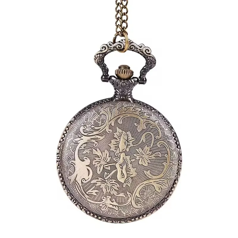 長く刻まれた中国のドラゴンのギフトセット,男性用クォーツ懐中時計,クラシックな中空ネックレス,レトロなファッショントレンド