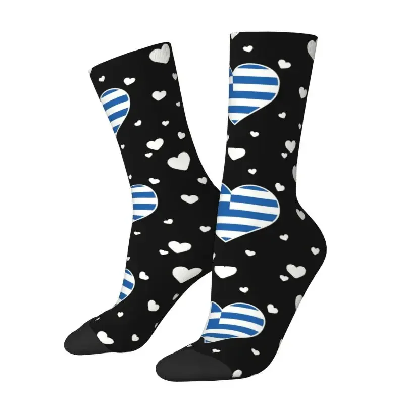 Y2K Greece Love Flag Heart Designs Dress Men'S Women'S Warm Fashion Novelty Crew Socks