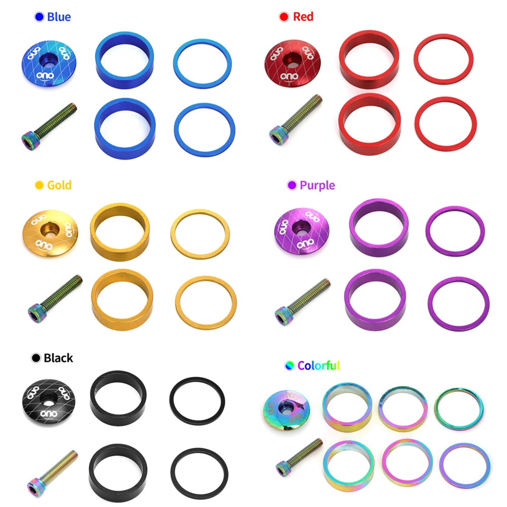 OUO دراجة الجذعية الفواصل غطاء المسمار مجموعة الألومنيوم دراجة سماعة الفواصل الجذعية غطاء ملون الدراجات الجبهة شوكة غسالة حلقة طوقا