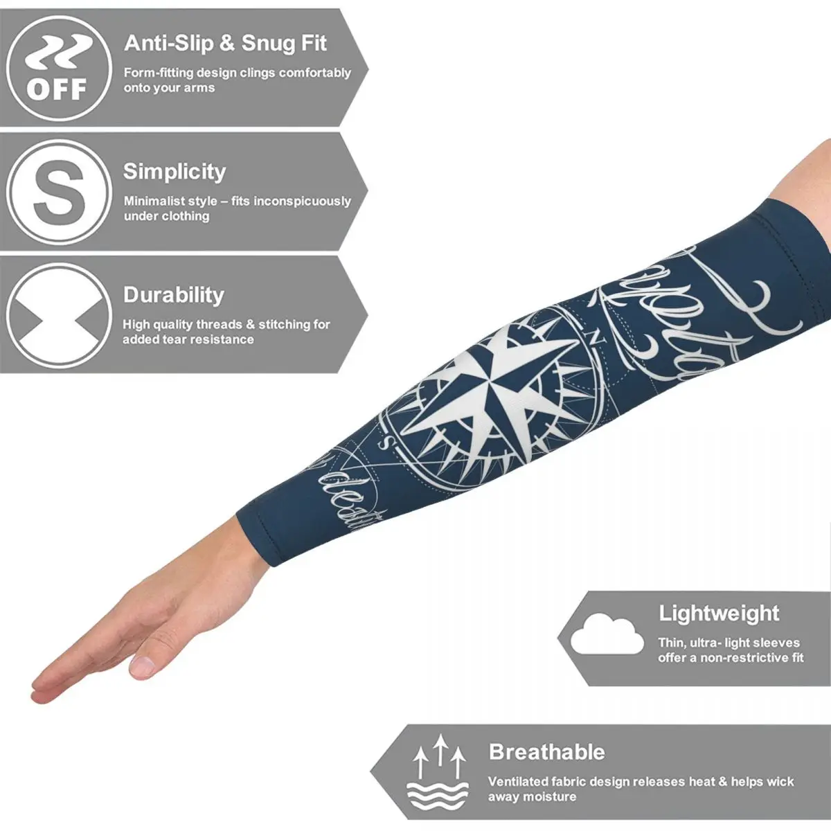 Nautischer Kompass Kapitän Anker Boot Armstulpen Männer Frauen Sonne UV-Schutz Tattoo Cover Up Sport Kühlung Radfahren