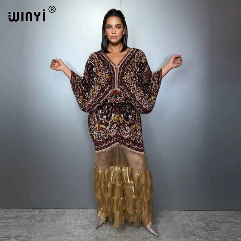 

Платье WINYI с плиссировкой и эластичной талией, пляжная накидка, абайя, роскошное вечернее платье для вечеринок, абайя для мусульманок, свободный кафтан.