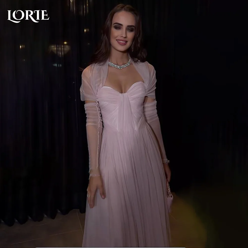 LORIE Pink Mermaid Wedding Dresses Long Sleeve Applique Tulle Party Gowns Square Neck Sweetheart Pleats Prom Gown Customized