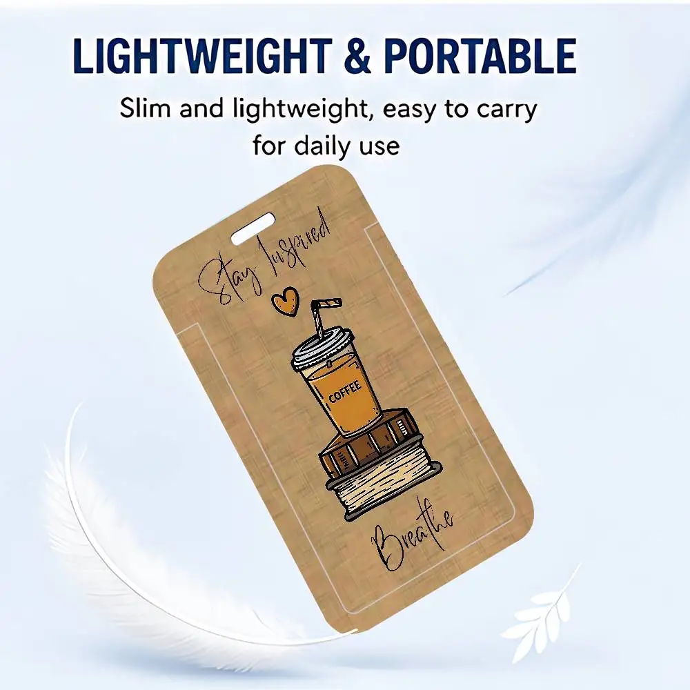 2D Coffee Vitality Clear ID Card Holder Lanyard Neck Strap Badge Case Door Credit Card Protector Daily Gift