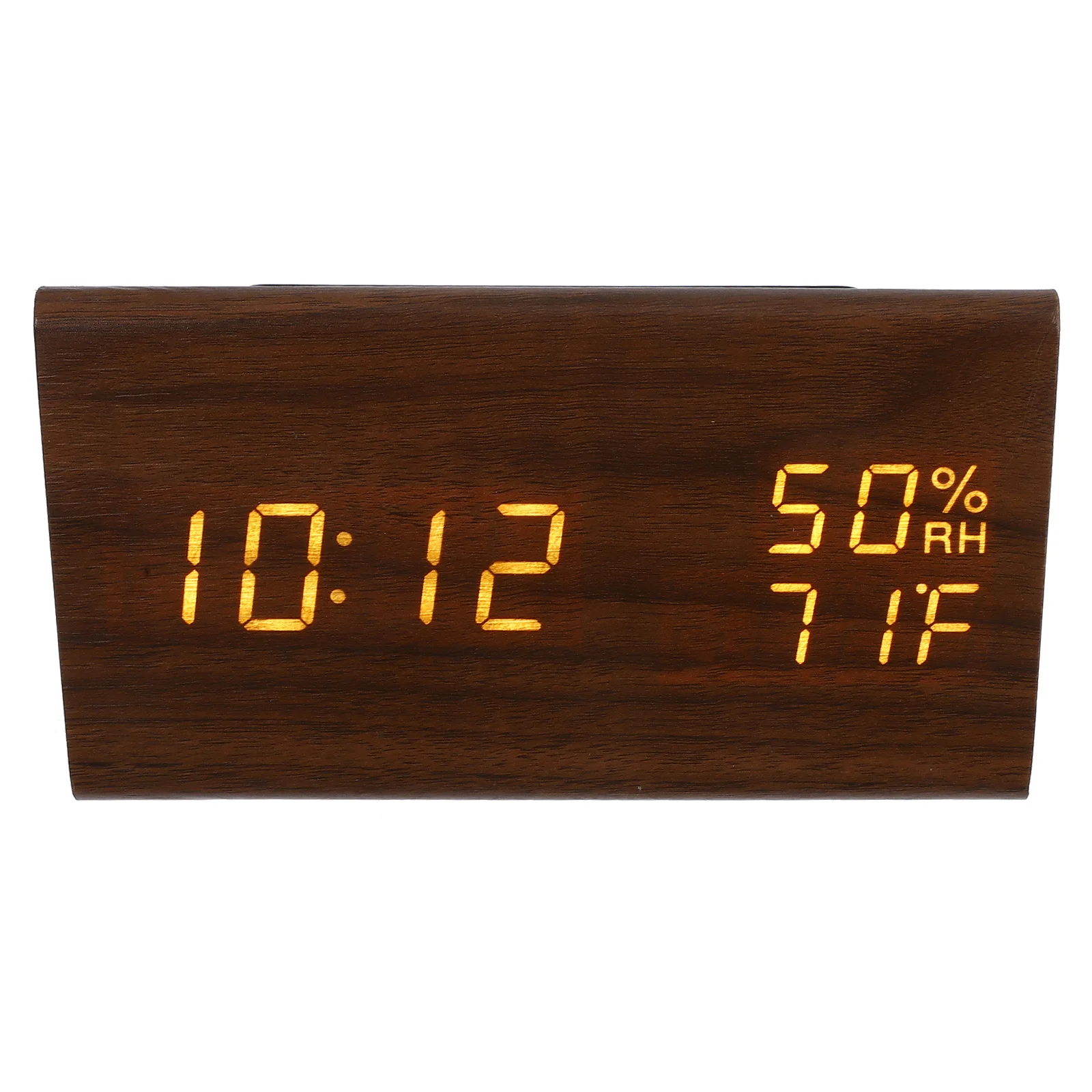 

Triangle Digital Alarm Clock Wooden Led Display Time Temperature Humidity Desk Bedside Clock For Bedroom Living Room