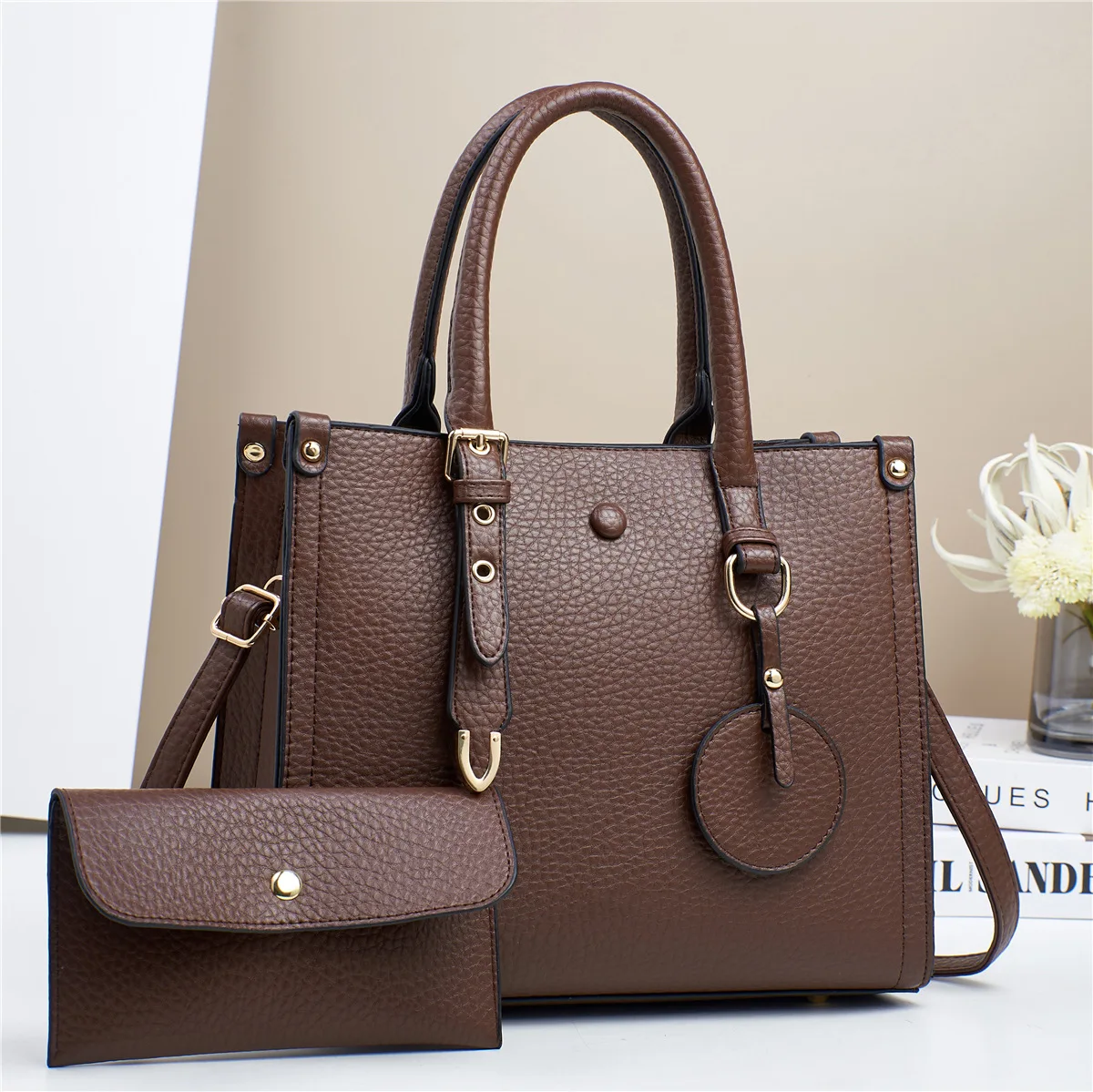 

2pcs/set Casual Tote Vintage Totes Ladies Hand Bag Leather Luxury Handbags Wallet Women Designer Bags for Women Sac A Main Femme