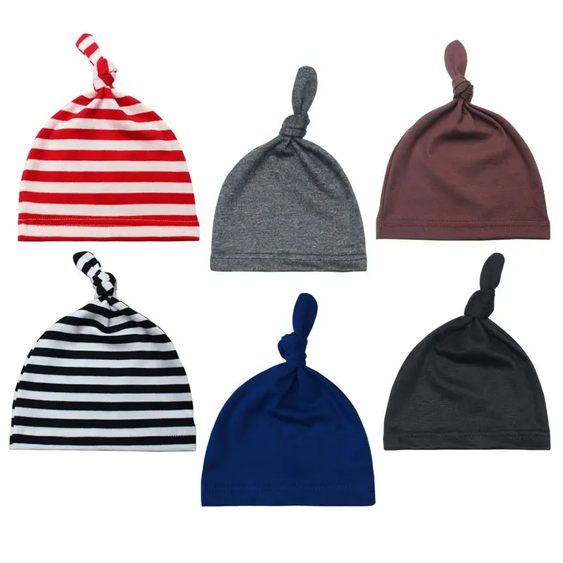 6 Pcs/Lot Fashion Solid Striped Cute 0-6Months Newborn Boy Girl Hats Cotton Soft Infant Warm Caps Baby Accessories