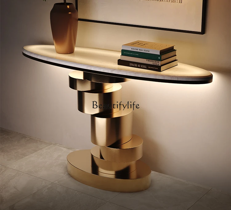 

Light luxury entrance table against the wall rock slab entrance platform decoration entrance corridor case number