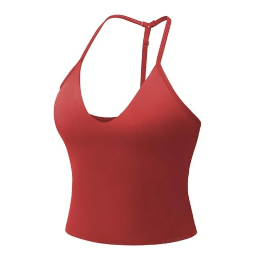 

YEOREO Women's Impact Halter Tank Top Strappy Padded Halter Open Back Deep V Neck Built-in Bra Workout Gym Crop Tops