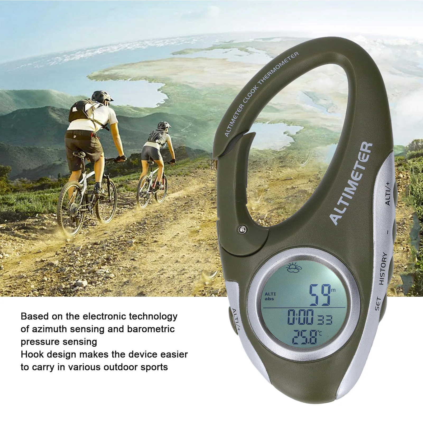 Digital Altimeter Barometer Backlight Simple  Easy To Carry Hook Type Digital Altimeter ABS Housing for Hiking