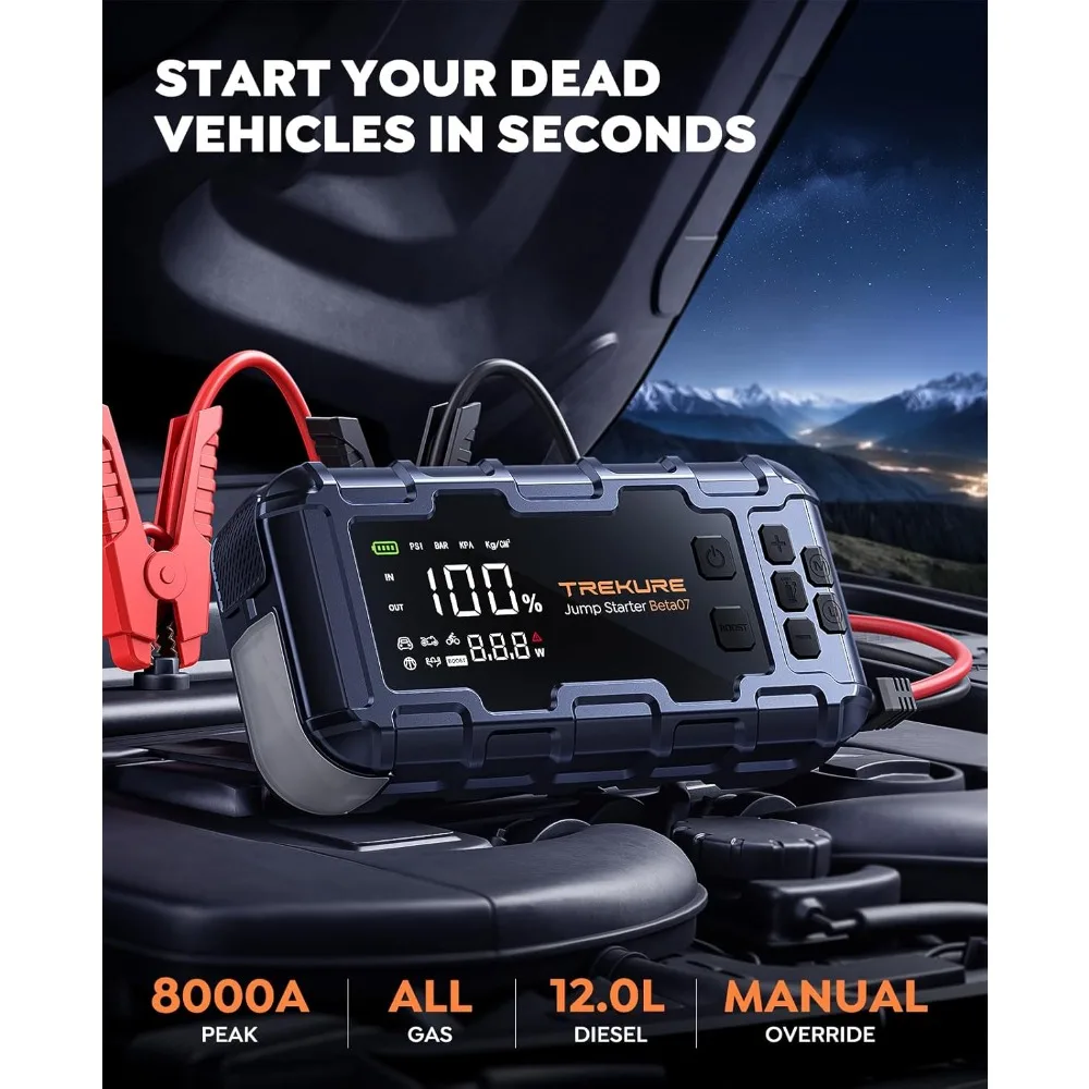 حزمة طاقة Jump Starter 8000A من TREKURE مع ضاغط هواء 160 رطل لكل بوصة مربعة، شاحن PD45W مع معزز بطارية السيارة (جميع الغاز/1)