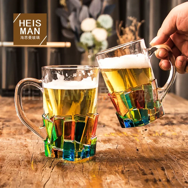 European-Style Contrast Color Beer Steins Large Capacity Beer Mug Thick Painted Wine Glass