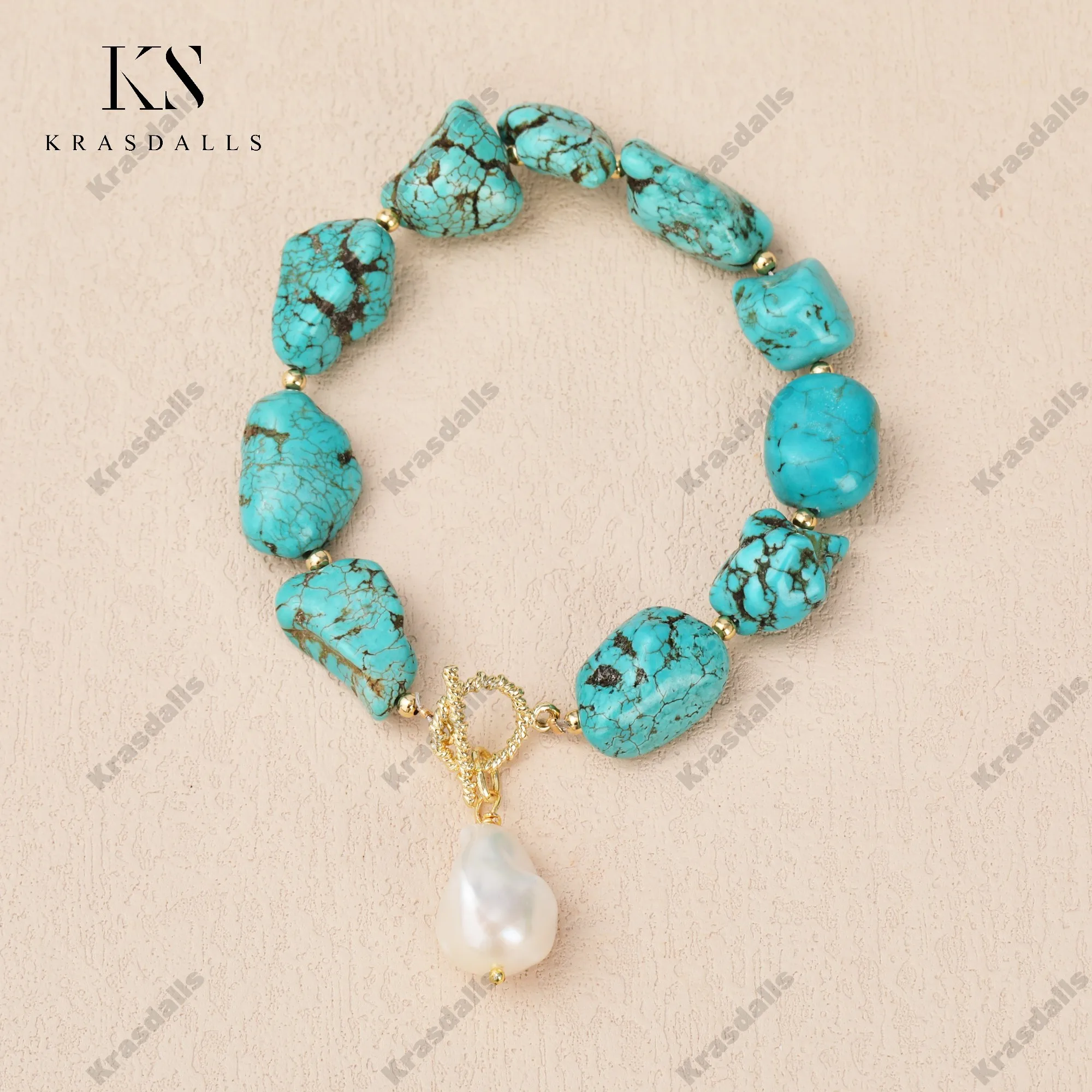 

Natural Baroque Pearl and Turquoise Beaded Bracelets for Women Gold Plated Vintage and Cute Style for Parties