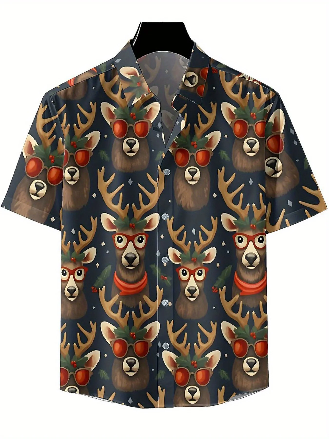 Men's Plus Size Hawaiian Shirts Christmas Theme Antler Glasses pattern,Premium Comfort Youth Clothes,Streetwear Y2K Tops