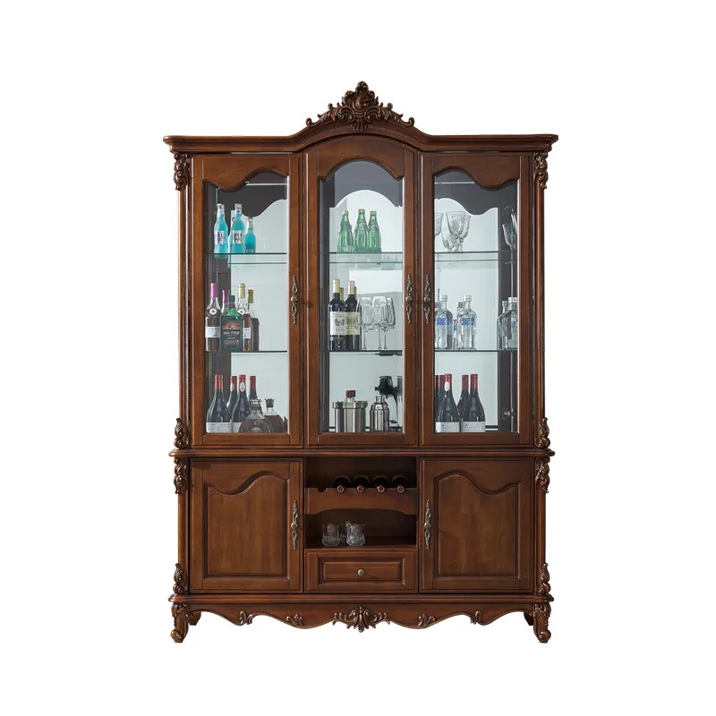 

Solid wood wine cabinet double door living room home glass decorative European TV side