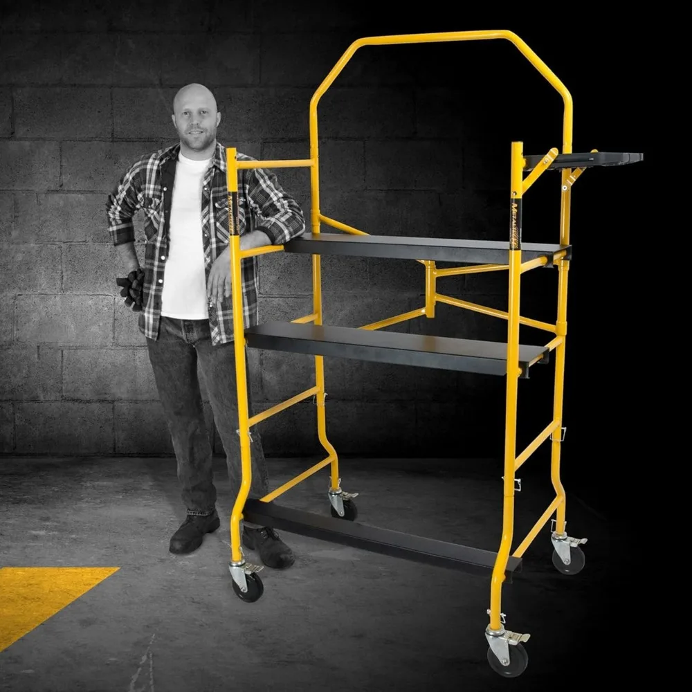 Rolling Scaffolding Platform, Adjustable & Foldable Design with 5" Locking Wheels