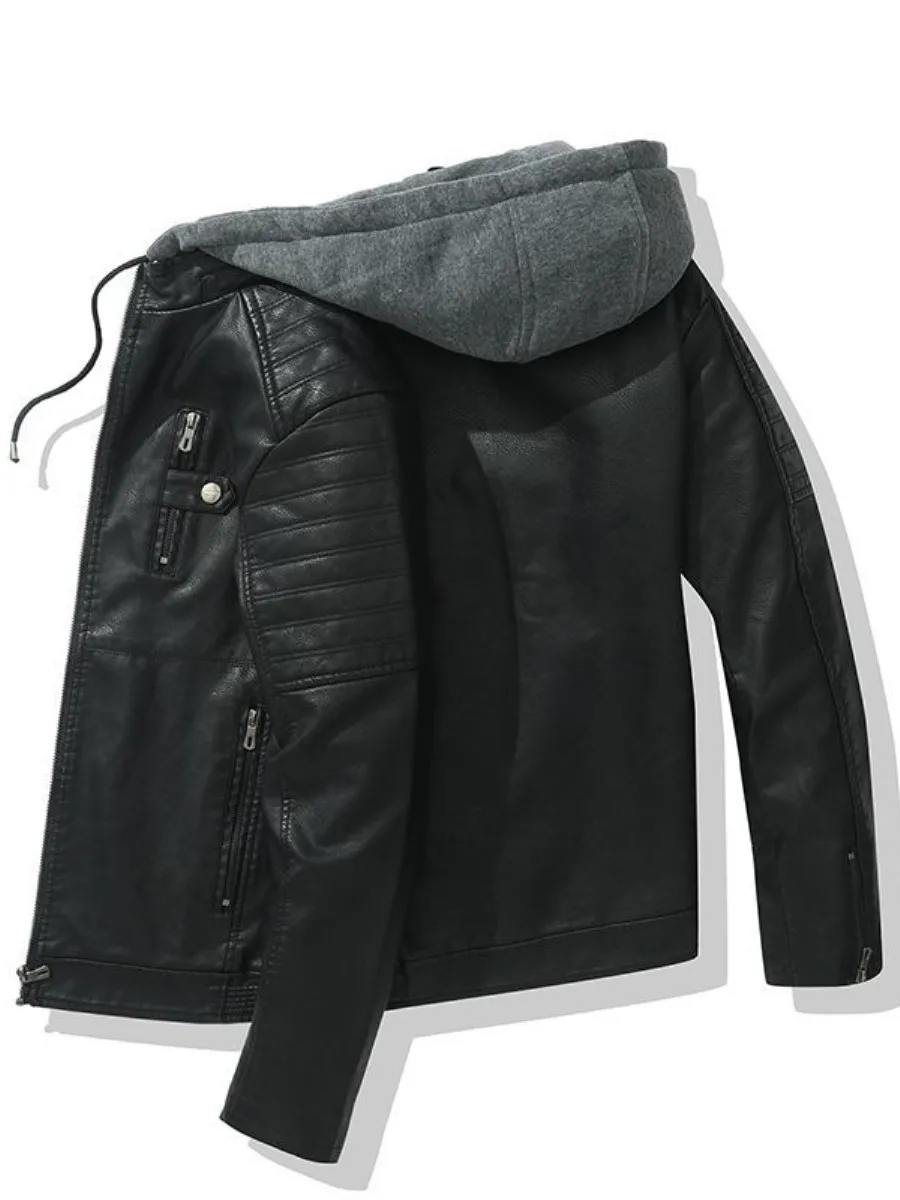 

Зимняя мужская повседневная кожаная куртка Thiened с подкладкой, теплая, с капюшоном, ветрозащитная, стильная, с длинными рукавами и молнией