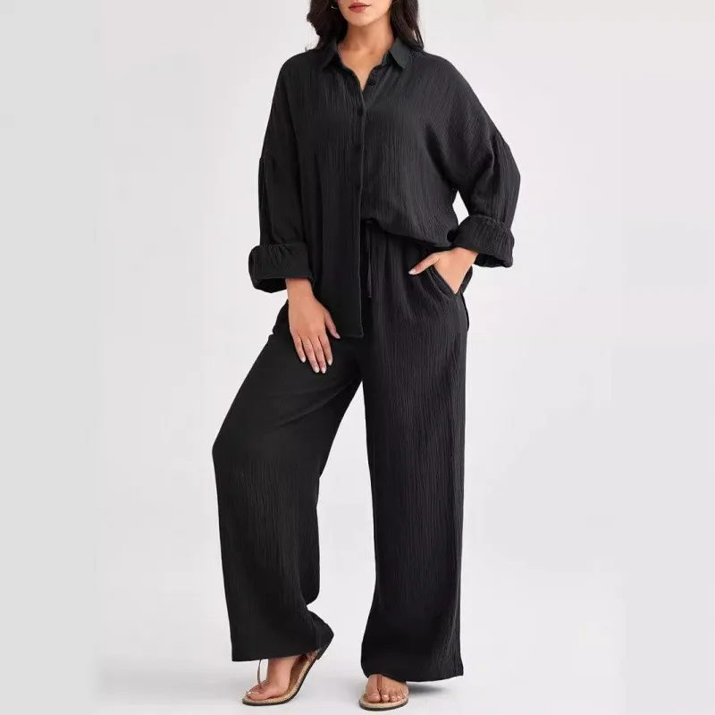 2026 Trendy Women's Two Piece Set Loose Casual Top Wide Leg Pants Perfect Fashion matching set Cotton multiple colors 3XL Size