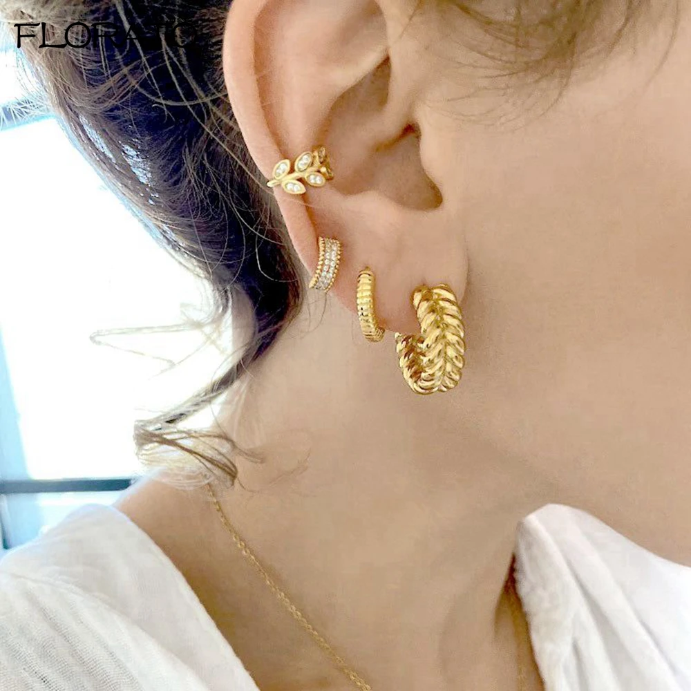 2025 جديد الذهب اللون يترك أقراط مشبكية للنساء الرجال الإبداعية بسيطة C الأذن الكفة غير ثقب الأذن قرط كبس الاتجاه مجوهرات هدية #6