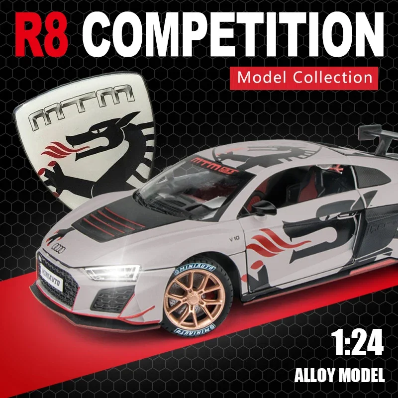 

Новый 1:24 моделирование для Audi R8, модель гоночного автомобиля, звук и свет, игрушечный автомобиль с откатным механизмом, коллекция для мальчиков, украшение, подарок