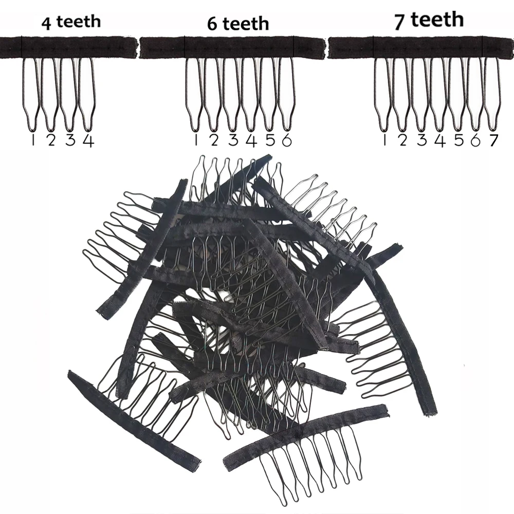 Wig Comb Clips 4 -7Teeth Hair Extension Clips Stainless Steel Wig Clips Combs Snap Clips With Rubber For Hair Extension