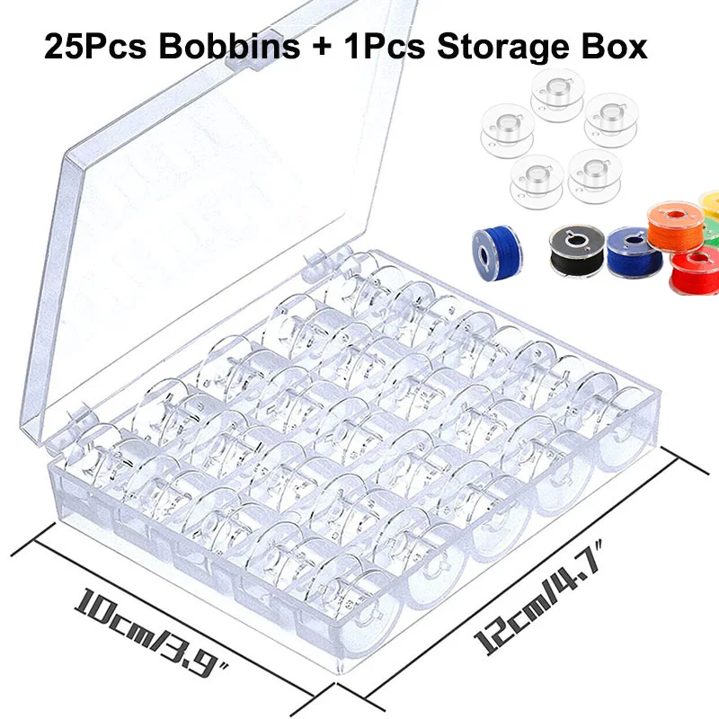 25Pcs Bobbins Clear Sewing Machine Bobbins Spools Empty Bobbins Spools Plastic Storage Box For Home Sewing Accessories Tools