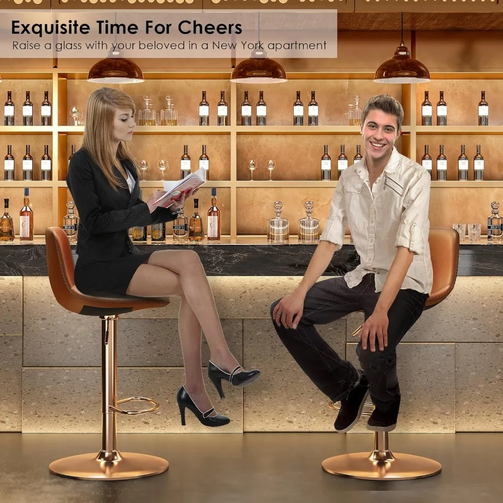 Verstellbare Barhocker im 2er-Set, moderne drehbare Barhocker aus der Mitte des Jahrhunderts, industrielle Barhocker mit Rückenstütztheke