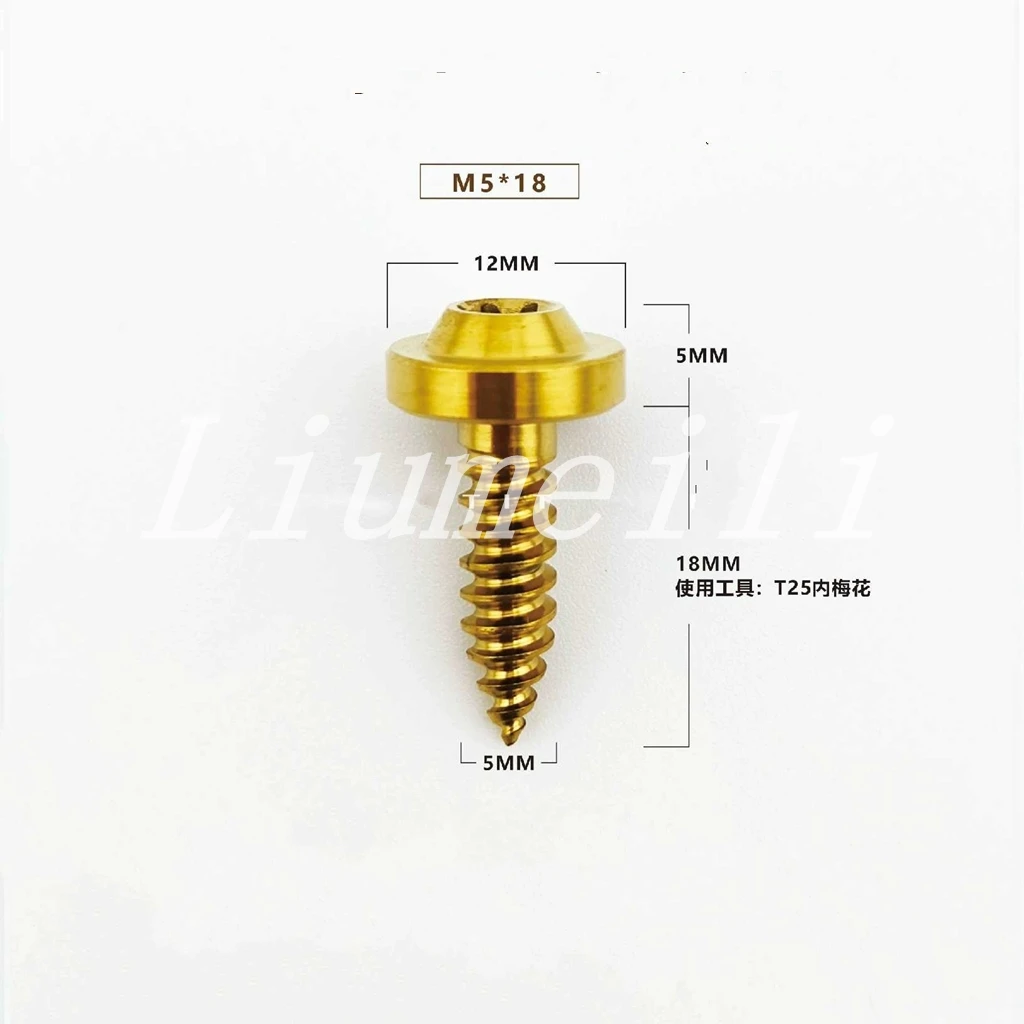 5pcs Titanium Ti Bolt M5x18mm Self Tapping Screw GR5 Flying saucer Torx T25 Head For Motorcycle