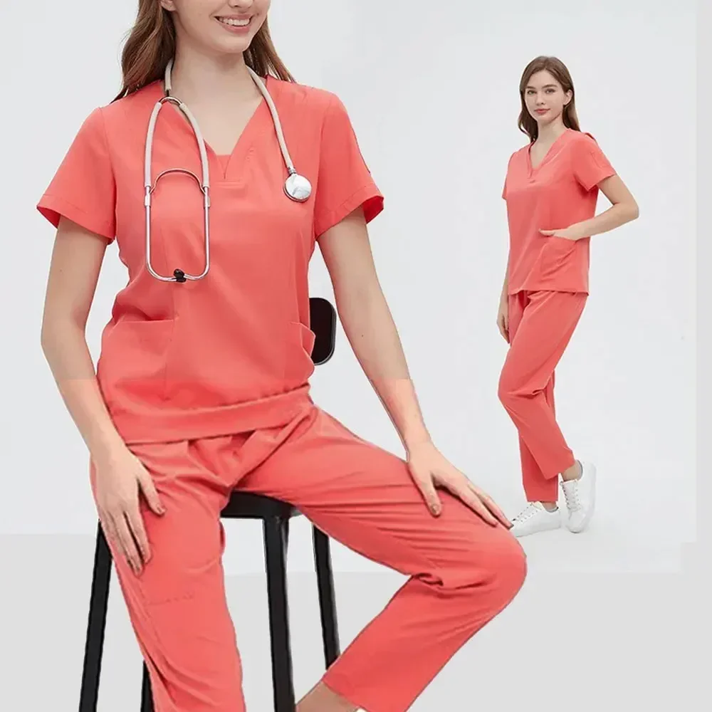 2024 Stretchy Quick-drying Ventilate Hospital Nurse Uniform Medical Uniforms Dental Surgeon Scrubs Split Hand Wash Set