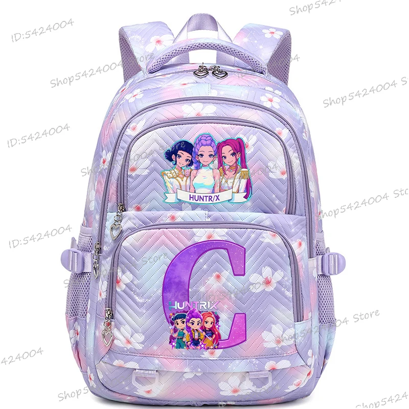 กระเป๋าเป้สะพายหลังลายตัวอักษร A-Z สำหรับเด็กนักเรียน ผู้หญิง ผู้ชาย ลายการ์ตูน อนิเมะ เคป๊อป ของขวัญ