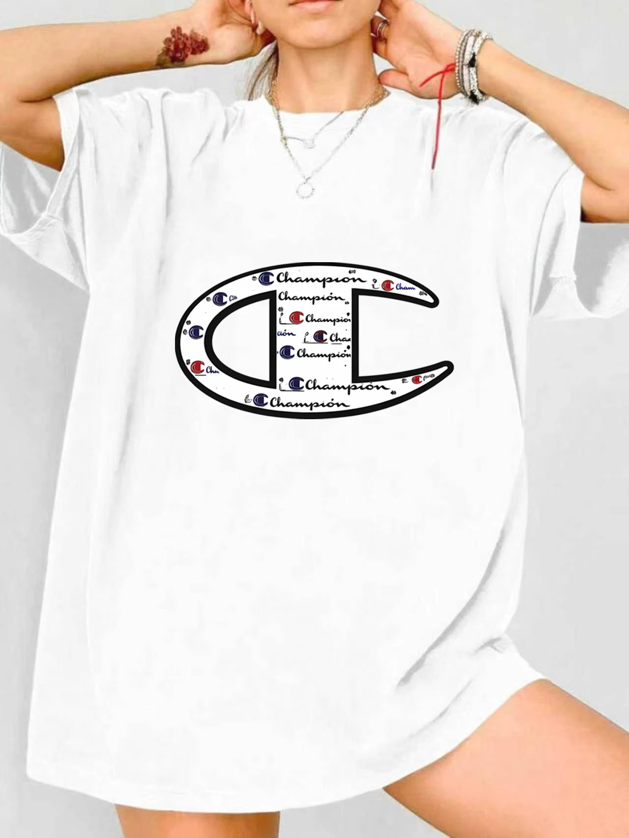 

【JYDX112309】Creative pattern printed plus size women's round neck summer casual short sleeved street fashion versatile T-shirt